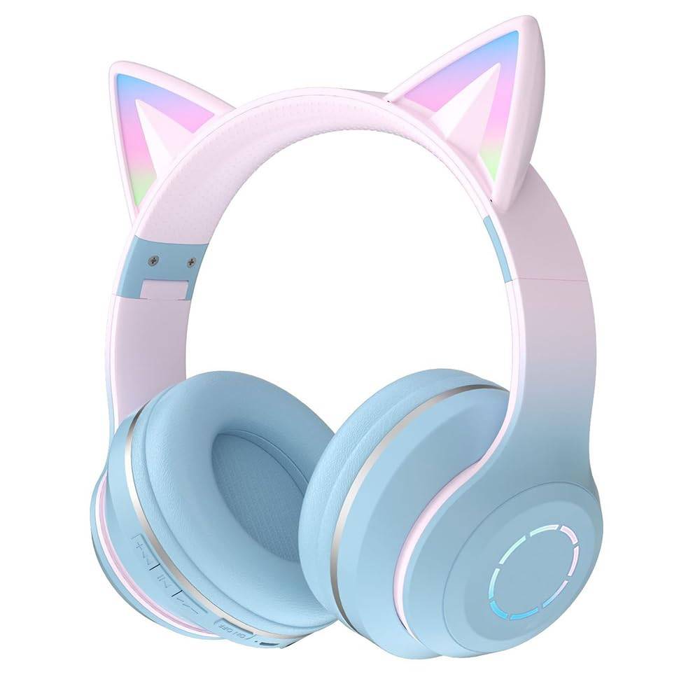 YaPanda Cute Cat Ear Bluetooth LED Adjustable with Wired and Compatible with and Japanese Instruction Manual Included Headphones, Ultra-Long Standby,