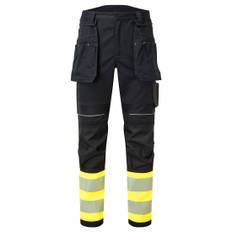 PW3 FR Hi-vis klasse 1 hængelomme bukser - Gul/Sort (Størrelse: 28)