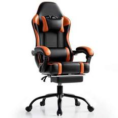 Gamingstol 150 kg lastkapacitet, kontorsstol med fotstöd, gamerstol med justerbar ländkudde, gamingstol av konstläder, höj- och sänkbar gamingstol för - Orange