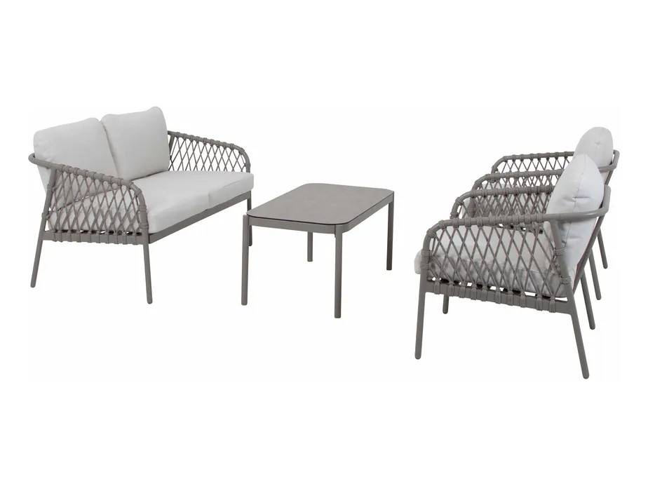 Sunzo Sanford soffgrupp Khaki med beige dyna 2-sitssoffa, 2 fåtöljer & bord 90 x 50 cm Kaki med beige hynde 2-personers sofa, 2 lænestole & bord 90 x 50 cm