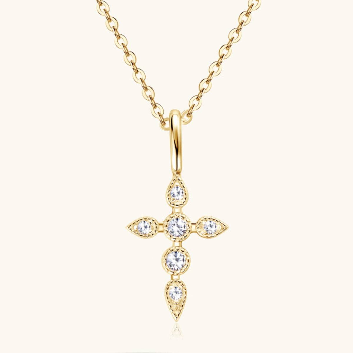 925 Sterling Silver Moissanite Cross Pendant Necklace - Gold / One Size