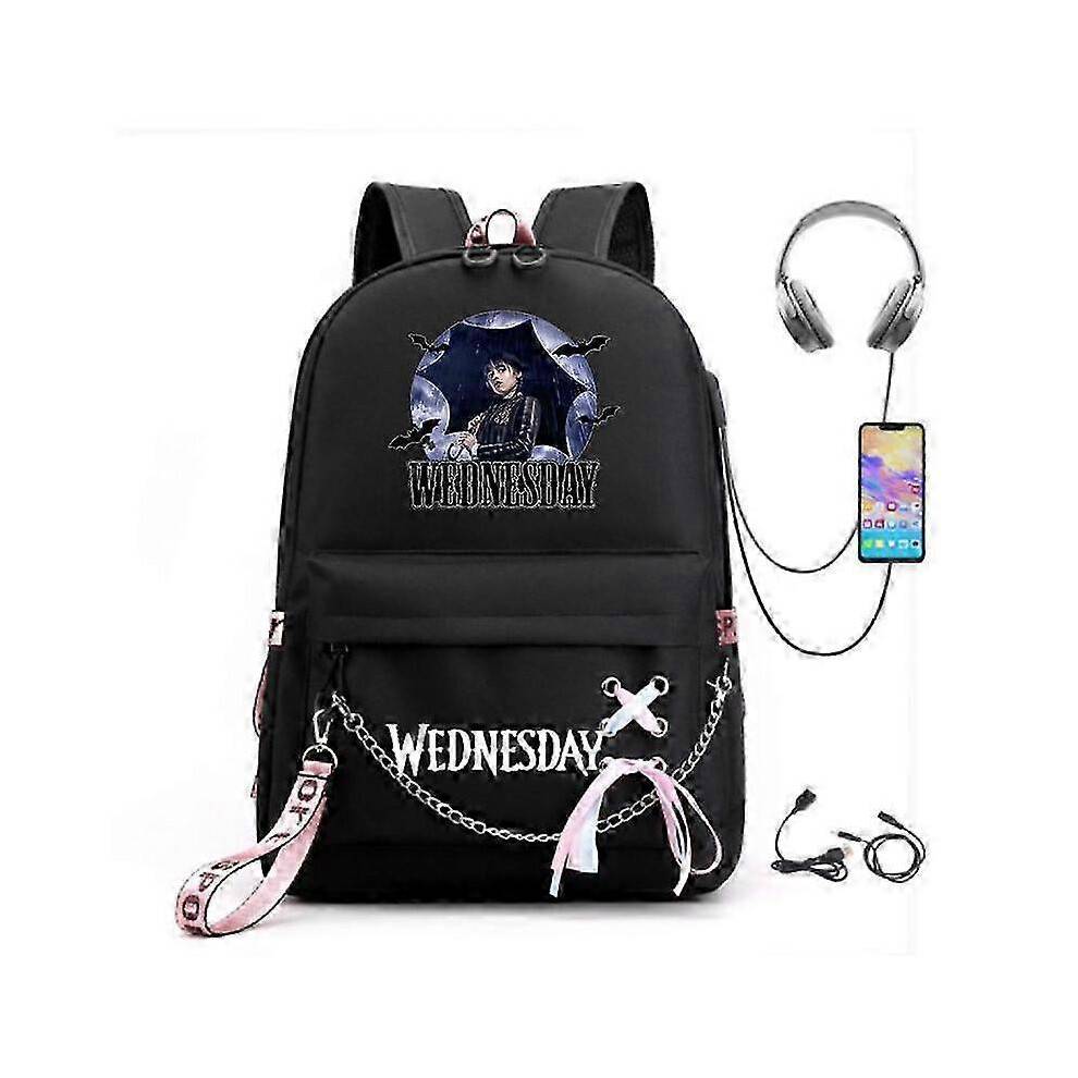 (picture color13) Wednesday Addams Backpack Mirabel Madrigal School Bags USB Charging Backpack Travel Notebook Schoolbag for Kids Students 25-26s