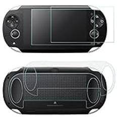 AFUNTA Skärmskyddsfilmer för Sony Playstation Vita 1000, 2 paket (4 stycken) härdat glasfilm för skärm och husdjursfilmer för ryggen, PS Vita PSV 1000 tillbehör