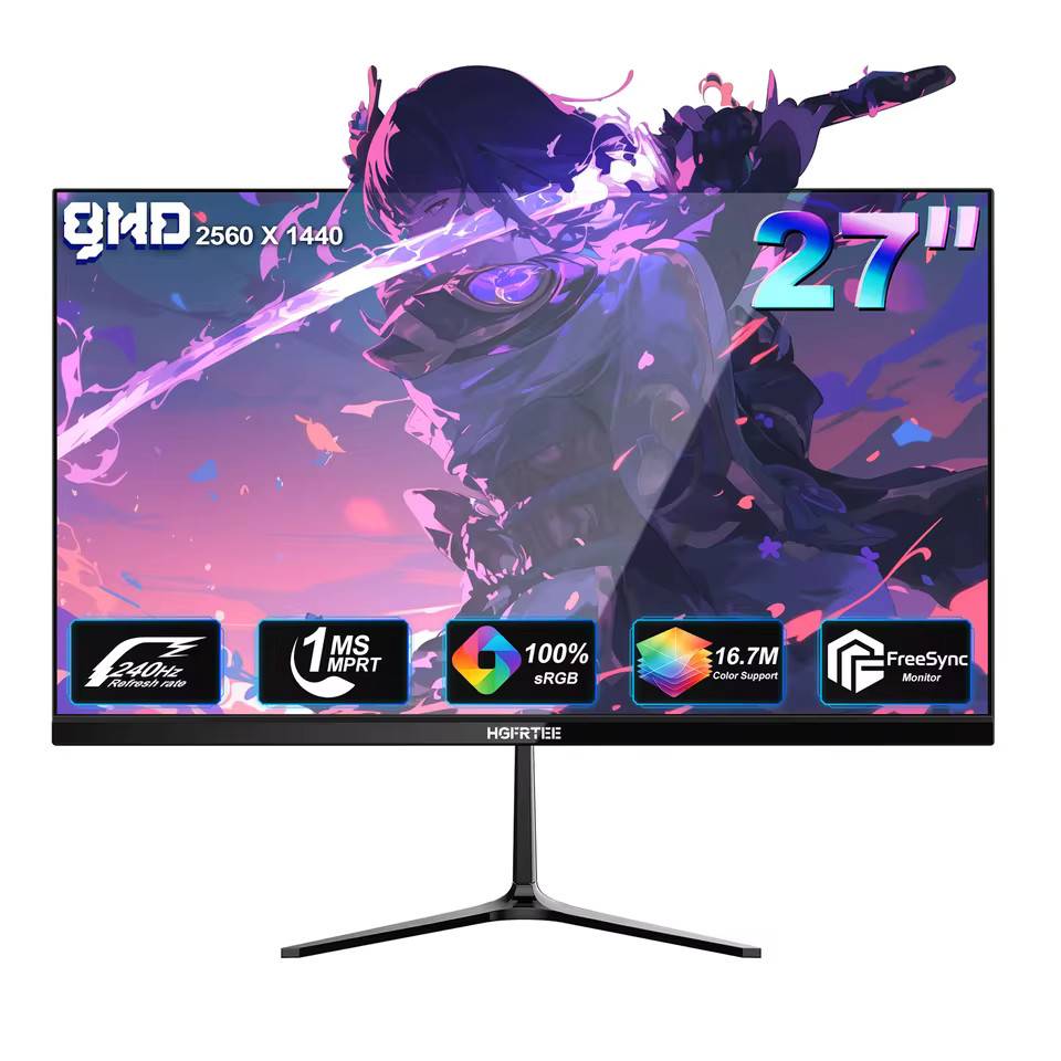 Hgfrtee 27" 240Hz Qhd Gaming Monitor 1Ms, High Resolution Screen, Hdr10 Adaptive Sync, Pc Display for Gamer with HDMI 2.1 Dp 1.4