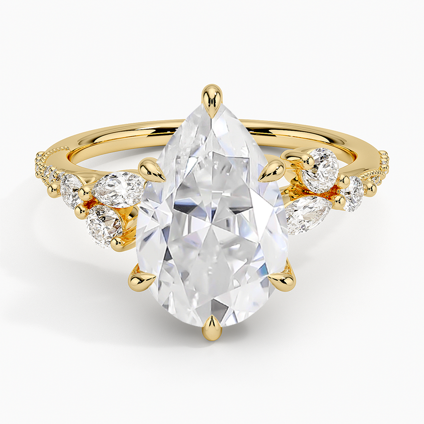 14K Yellow Gold Moissanite Luxe Camellia Milgrain Diamond Ring