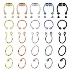YADOCA 15–30 stycken falska septum ringar magnetiska septum för kvinnor män rostfritt stål näsring falsk septum näsringar ring inte piercing smycken, Rostfritt stål