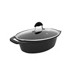 Avilia Oval non-stick kastrull – kastrull med glaslock, lämplig för induktion, gas och el, i Petravera, 32 x 24 cm