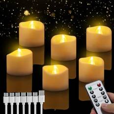 Uppladdningsbara LED-ljus, 6 stycken värmeljus med timerfunktion, LED-ljus flimrande låga med fjärrkontroll för halloween, jul, höst och vinter, bröllop
