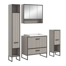 Bagno badrumsmöbler 4 delar inkl. tvättställ ljusgrå, krämfärgad.