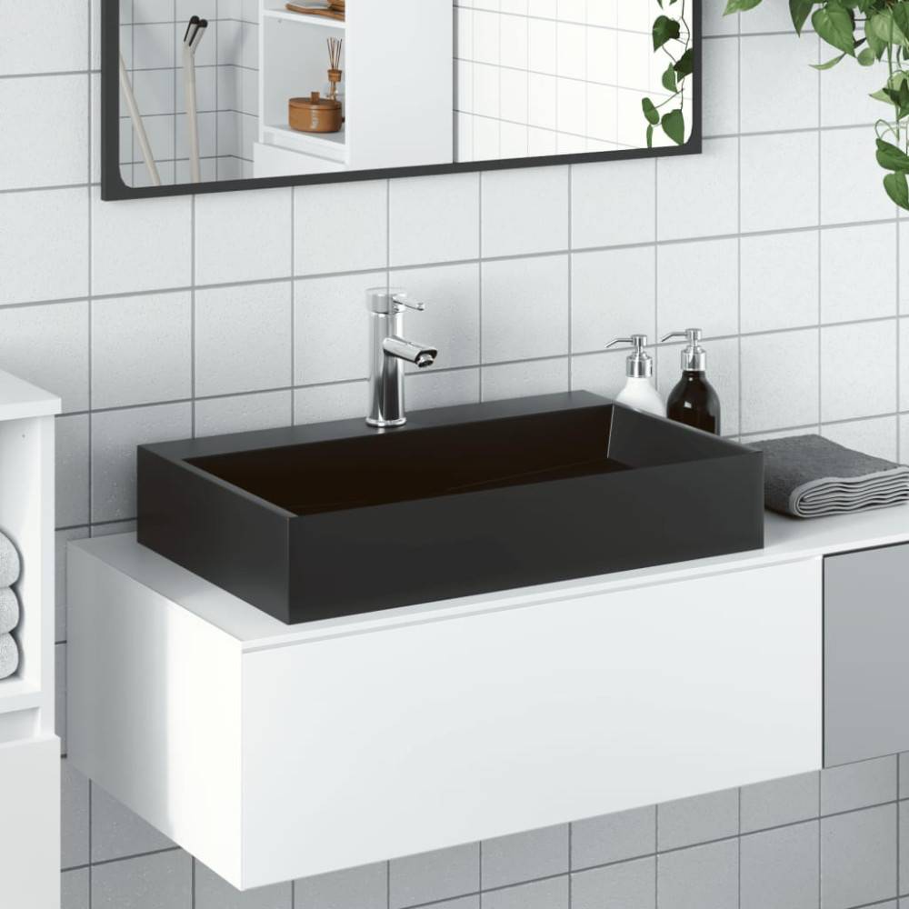 Handfat 60x38x11 cm mineralgjuten/marmor matt svart