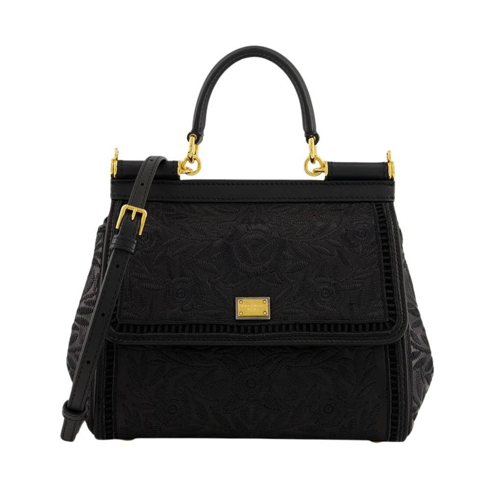 Dolce & Gabbana Broderet Nappa Læder Håndtaske - Tasker - Dame - Sort - ONE SIZE - Læder