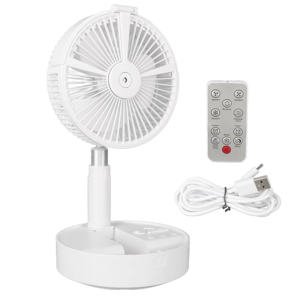 Justerbar højde, foldbar ventilator, genopladelig, støjsvag til rejser og derhjemme (hvid)