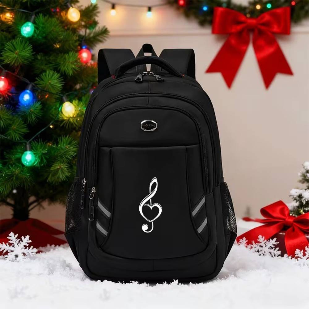 Heart Treble Clef Backpack With Reflective Strips - Back-to- Multi-functional Travel Backpack, Fresh Printed Design, Durable And Wear-resistant, Lightweight For Commuting, Multi-compartment Design