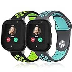 Polyjoy 2 stycken silikonarmband för barn, kompatibla med Xplora X6-armband, ventilerande mjuk sport, ersättningsarmband för Xplora X6 Play/Xplora X6 Pro barn, flickor, pojkar, svart, grön, grå, blå