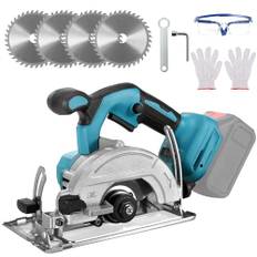 5-tums batteridriven cirkelsåg kompatibel med Makita batteri 18 V, 8 000 varv/min borstlös cirkelsåg med 4 sågblad, metallhjälphandtag, 60 mm (90°), 40 mm (45°) skärdjup, för trä, mjuk metall (inget