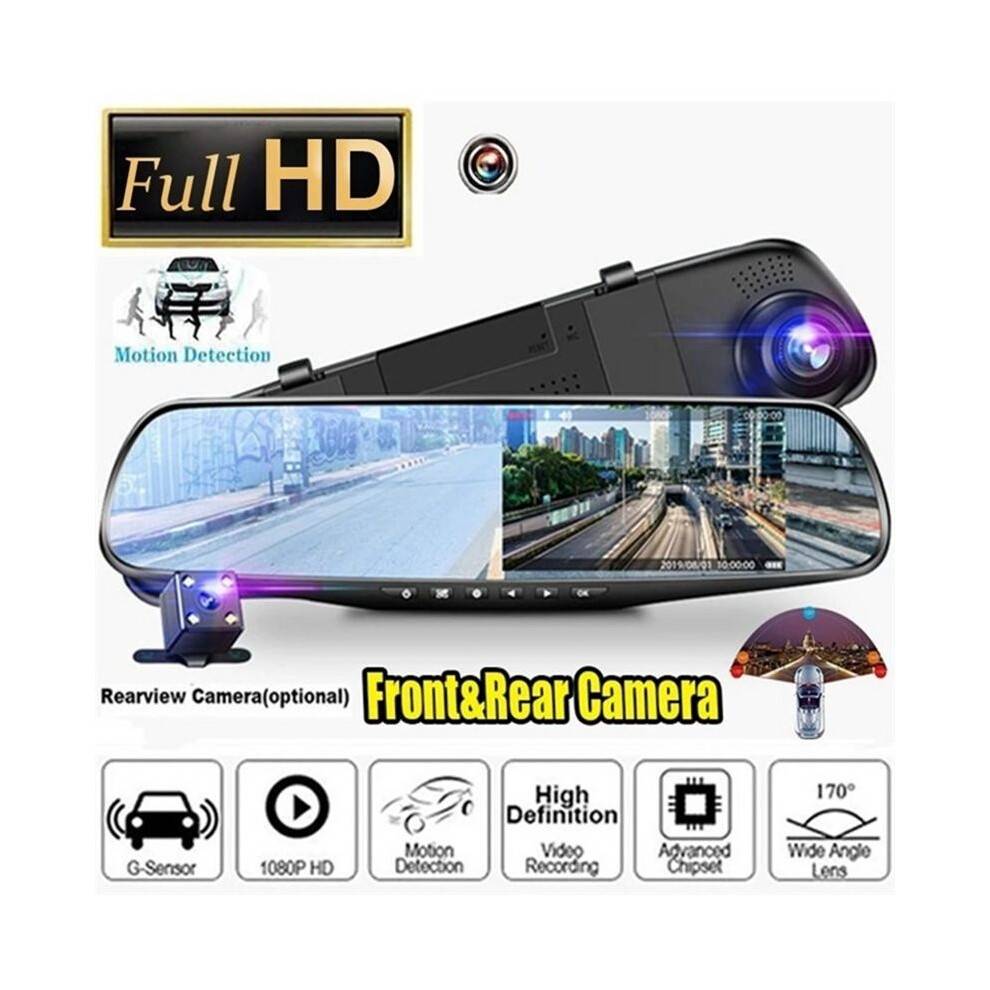 4.3 Inch Car DVR Rearview Mirror Driving Video Recorder Dual Lens Dash Camera 1080P IPS Front and Rear Camera Dash Cam