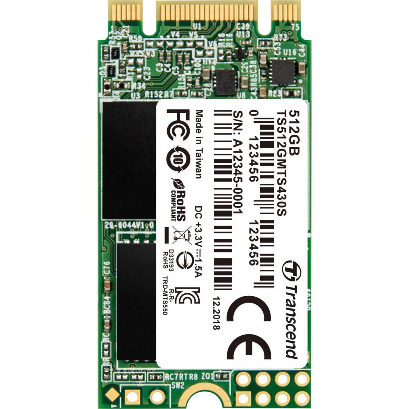 Transcend 430S 512 GB Intern SATA M.2 SSD 2242 M.2 SATA 6 Gb/s Retail TS512GMTS430S