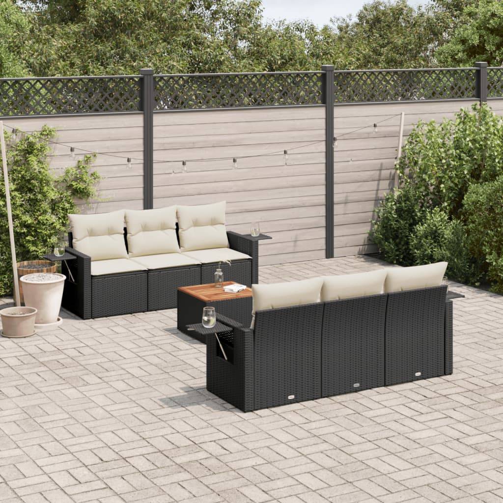 Sofasæt Til Haven 7 Dele Med Hynder Polyrattan - Sort og cremefarvet