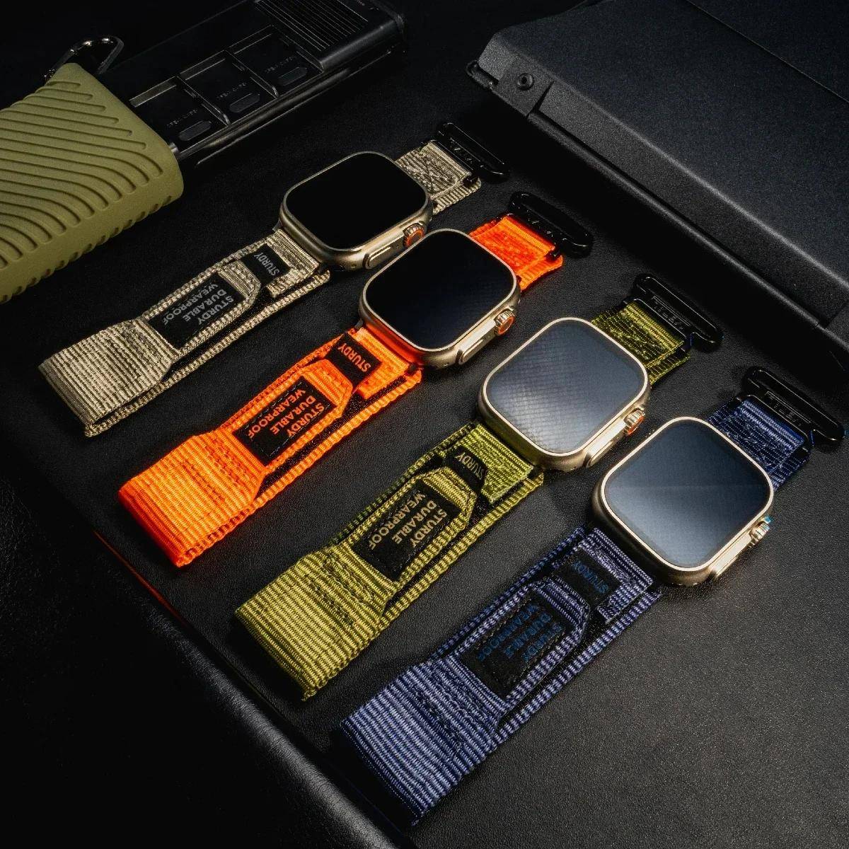 Nylonarmband för Apple Watch Band Ultra 2 49mm 46mm 42mm 45mm 44mm 41mm 40mm Sportarmband för Iwatch Series 10 9 8 7 6 SE 5 4 yellow