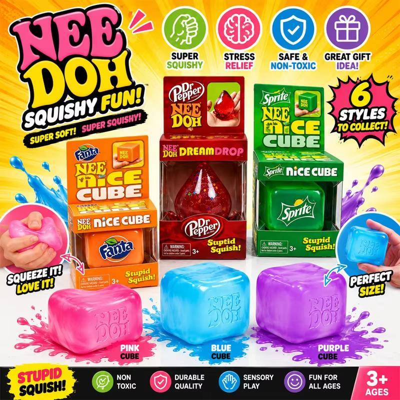 Schylling Needoh Nice Cube Sensorisk Nice-Sicle Stresslindring Squishy Kub Anti-Ångest Klämbar Objekt För Fokus ADHD-Befolkningen