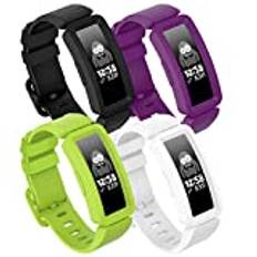 GVFM Kompatibel med Fitbit Ace 2 band för barn 6+, mjukt silikon vattentätt armband tillbehör sportrem pojkar flickor armband kompatibel med Fitbit Ace 2 4Black,Grape,Lime and White