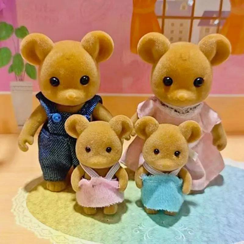 Forest Family Reindeer Rabbit Panda Animal Simulation Dollhouse Furniture Toy Set - Brown rat family