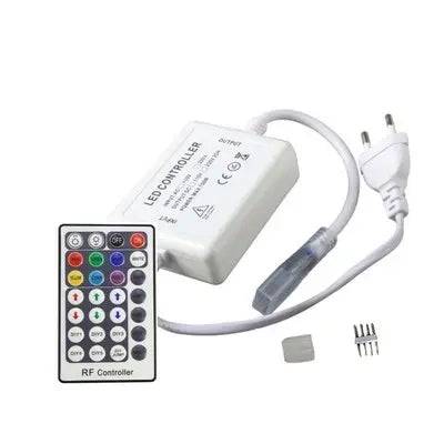 RGB 8x16 Neon flex kontroller med fjernbetjening - Inkl. endeprop, 230V, memory funktion, radiostyret, 50m rækkevidde