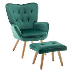 Fåtölj med Fotpall, HollyHOME Fåtölj Relax Fåtölj Vardagsrum, Läsfåtölj Sovrum Bekväma Fåtölj Sammet Accentstol, Grön
