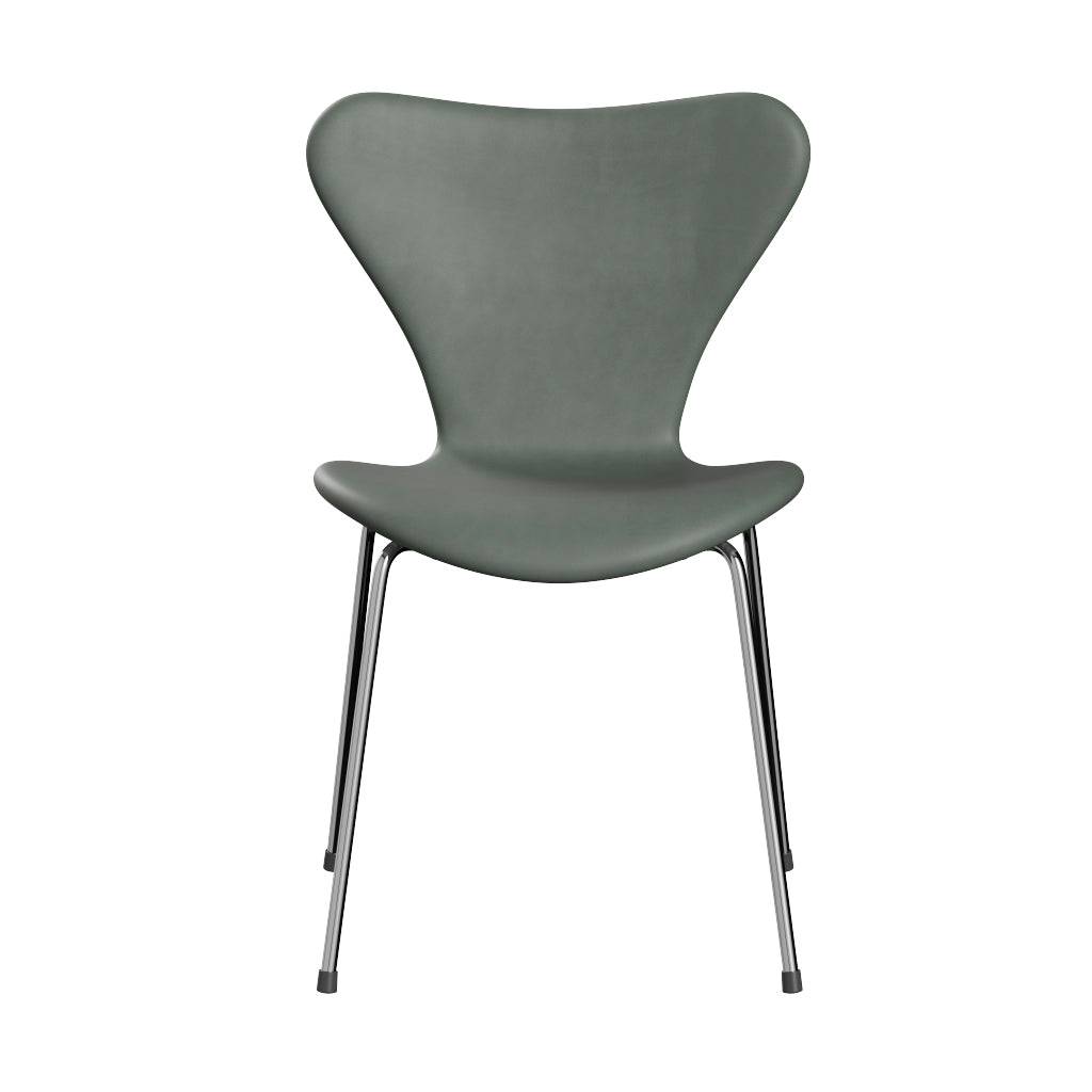Fritz Hansen - 3107 stol, fuldpolstret i Grace læder Concrete Grey læder - Krom stel - Jacobsen Plus