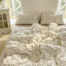 4st blommigt påslakanset (1 påslakan + 1 platt lakan + 2 kuddar), färska blommor, grå löv, enfärgat lakan, bekväm touch, andningsbart 100 % polyestert - Beige (150cm*200cm,200cm*200cm,220cm*240cm,135cm*200cm,180cm*220cm,203cm*229cm,220cm*230cm,200cm*230cm)