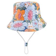 1 st tecknade flickor med gröna blad och blommor kanindesign med bucket hatt, solhatt för småbarn Lämplig för utomhusaktiviteter, strand och solskydd (1-2Y,2-3Y,3-8Y)