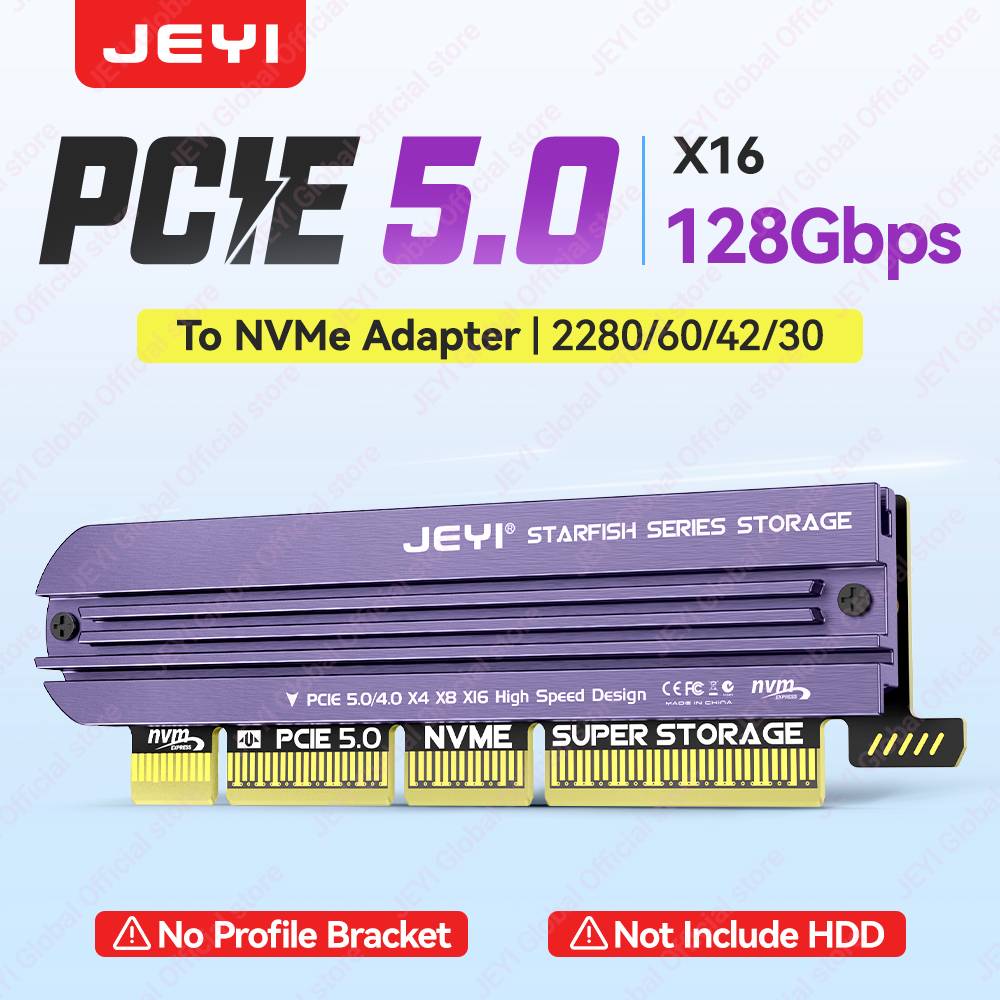 JEYI M.2 NVMe to PCIe 5.0 Expansion Card Adapts to PCIe X4/X8/X16 Card 128Gbps Backward Compatible with PCIe 4.0/3.0 for Win/Mac