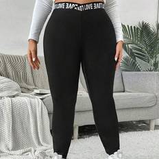 Curve Plus Letter Tejp Bredband midja Leggings - Svart - US22,US24,US26,US28,US30