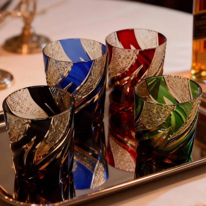 240 ml Handgjort Japanskt Edo Kiriko Stil Bärnstensfärgat Whiskeyglas Tumbler för Hembarinredning Isspann CocktailServering
