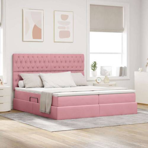 LED förvaringssäng med madrass Rosa 180 x 200 cm Sammet