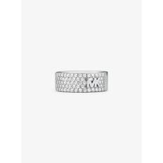 MK Mott Precious Metal-Plated Sterling Silver Pavé Logo Ring - Silver - Michael Kors - EU 55