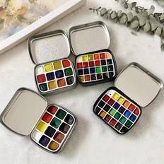 12 Grids Mini Watercolor Paint Palette With Lid Travel Portable Empty Watercolor Tin Box Metal Painting Tray Art Supplies svart