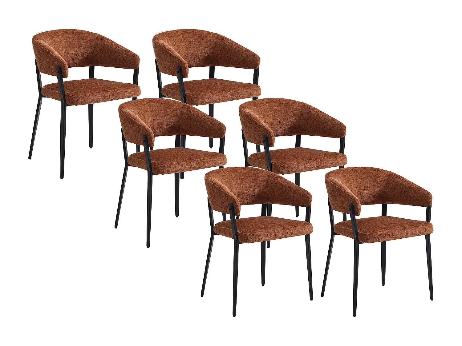 Sæt med 6 stole med armlæn i stof og sort metal - Terracotta - AVRELA