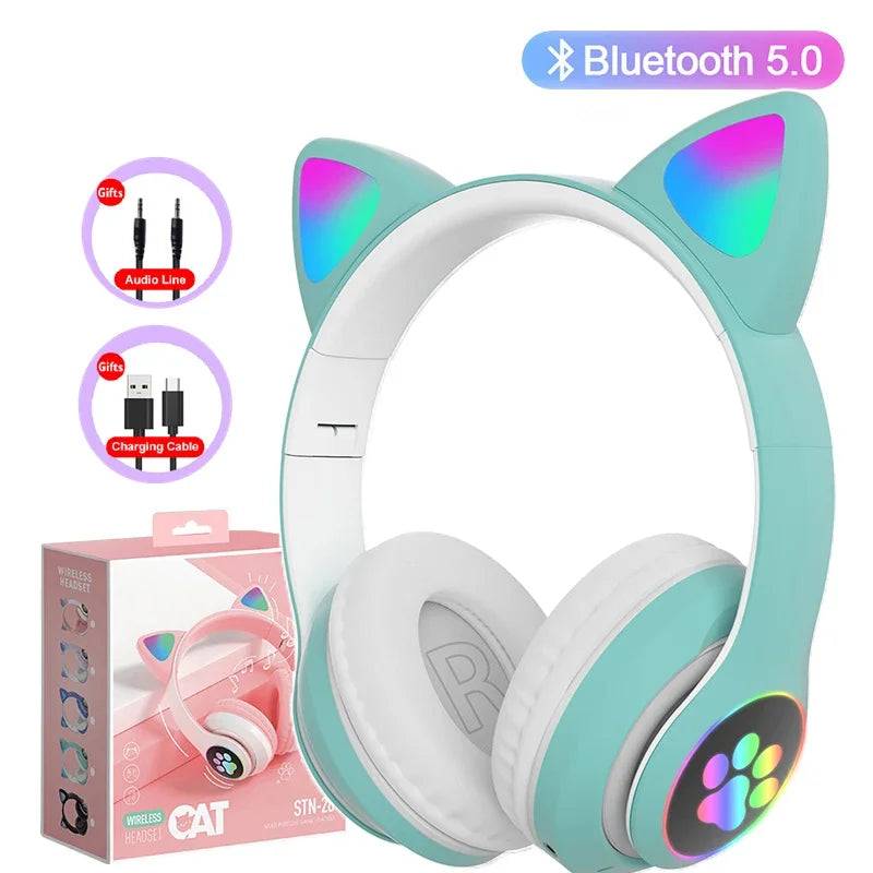 Headphone Bluetooth5.0 Stereo With Mic Support TF Card Wireless Kids Girl Earphone Birthday Gift - green