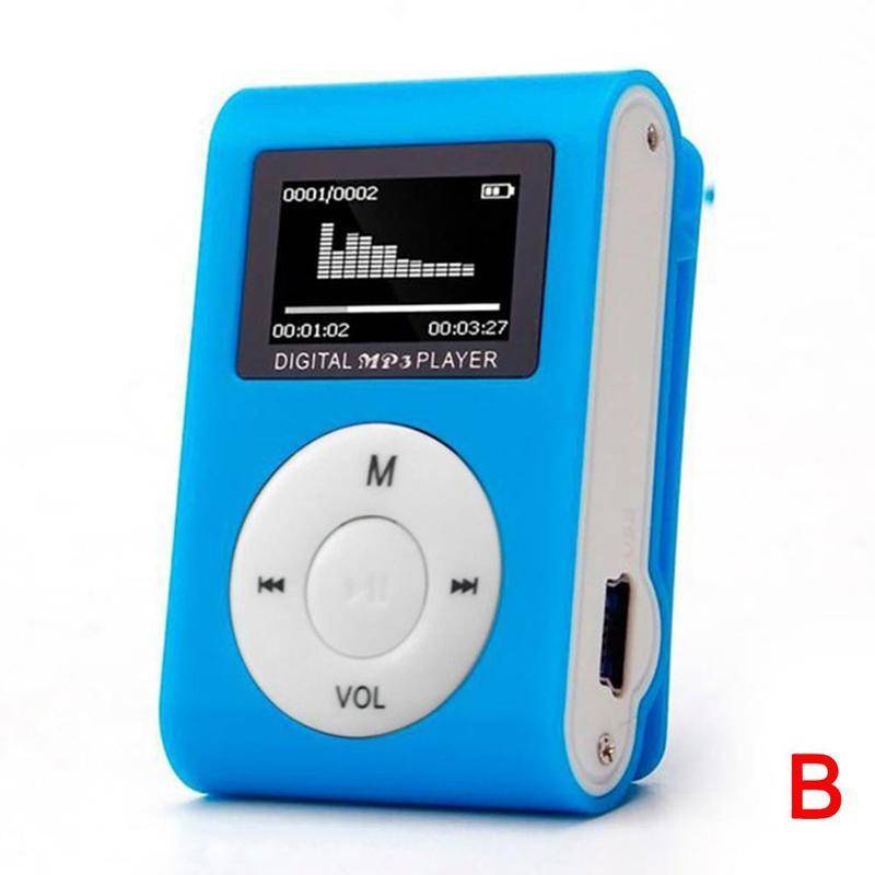 Mini lcd-skärm mp3 spelare med klämma 4 färger stereo usb musikspelare 3.5mm stereojack mp3 spelare - Blå