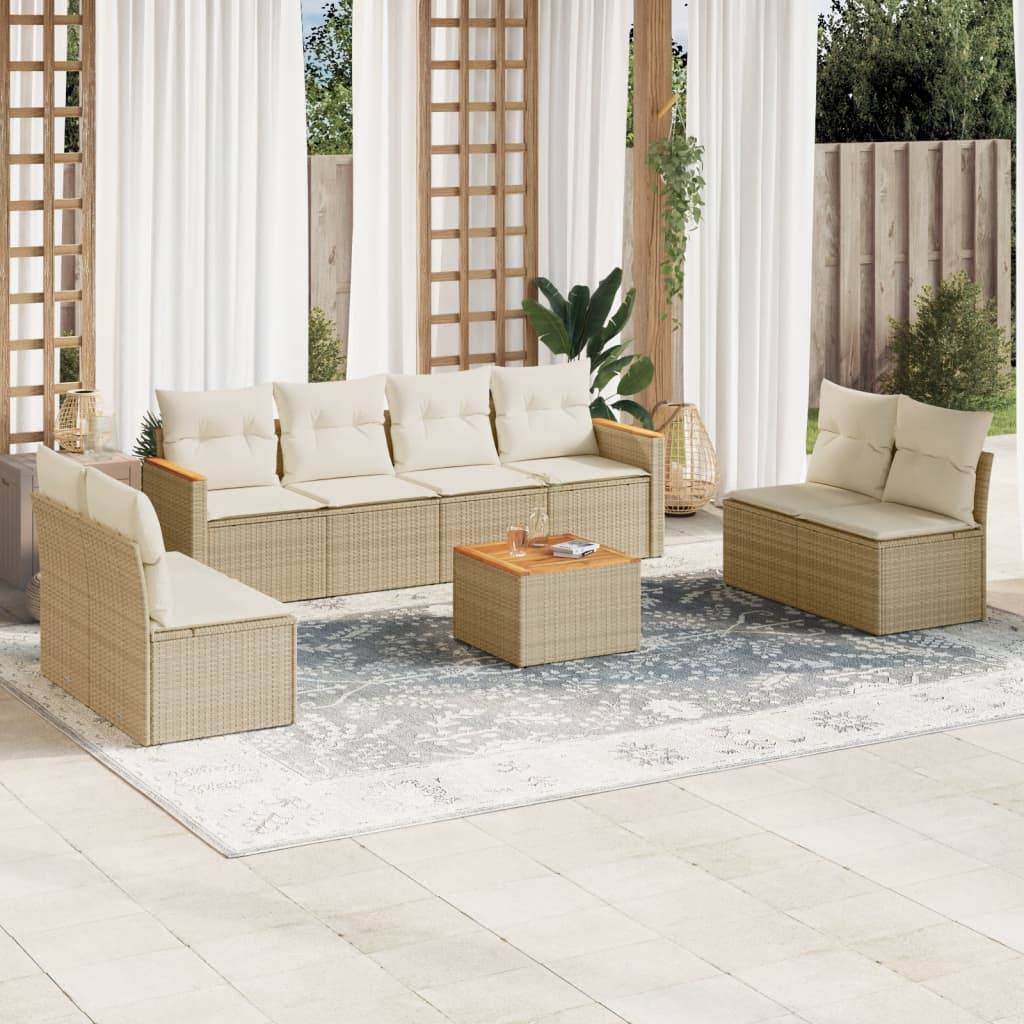 Sofasæt Til Haven 9 Dele Med Hynder Polyrattan - beige og cremefarvet / Med bord
