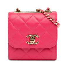 Chanel Vintage, Pre-owned, Dame, Lyserød, ONE SIZE, Uld, Brugt Quiltet Lambskin CC Clutch med Kæde Rem