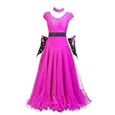 FZHQNZJF Balsal Konkurrens Dansklänningar Elegant Vals Prestanda Kjol med Rhinestones Skinande Tango Flamenco Kläder Kvinnors Nationell Standard Danskläder,Pink,L