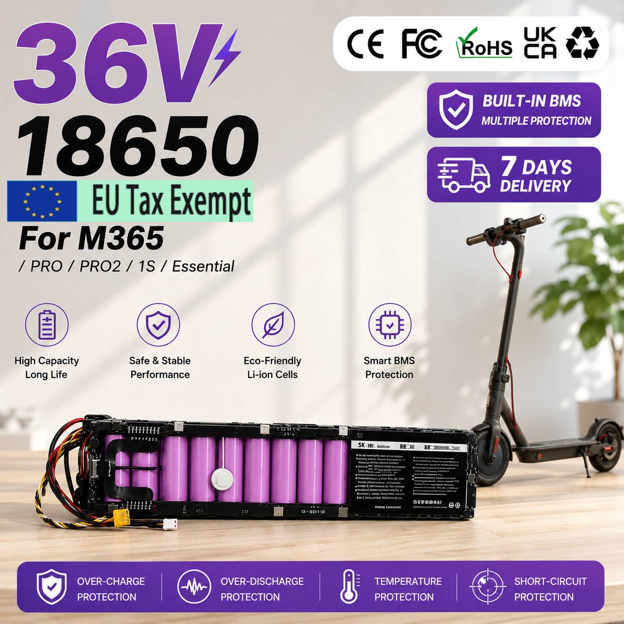 36V 7800mAh Scooter Battery Pack for Xiaomi M365 Electric Scooter Rechargeable Lithium Battery with BMS Board