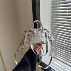 Mini Fashion Women Crocodile Embossed Handbag Bucket Bag - Silver - one-size