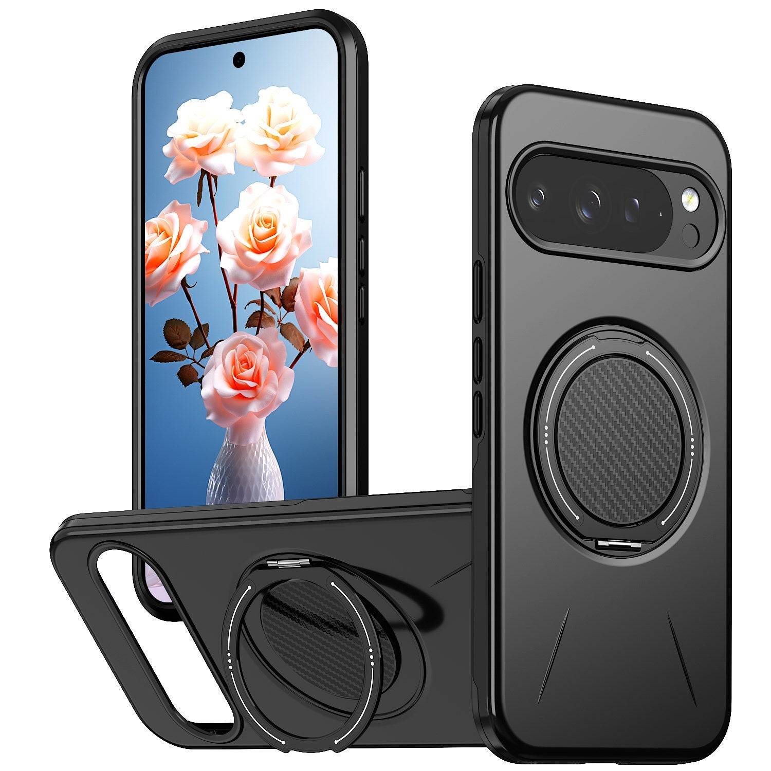 Google Pixel 11 / 11 Pro EIDERWOOD Hybrid Plast Cover m. Roterende Kickstand - MagSafe Kompatibel - Sort