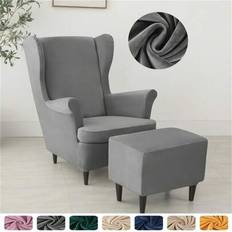 3pcs/Set Velvet Wingback Chair Cover Elastic Stretch Wing Armchair Cover Ottoman Stool Cover Home Decor All Seasons Single Sofa Covers For Living Room - Multicolor - one-size