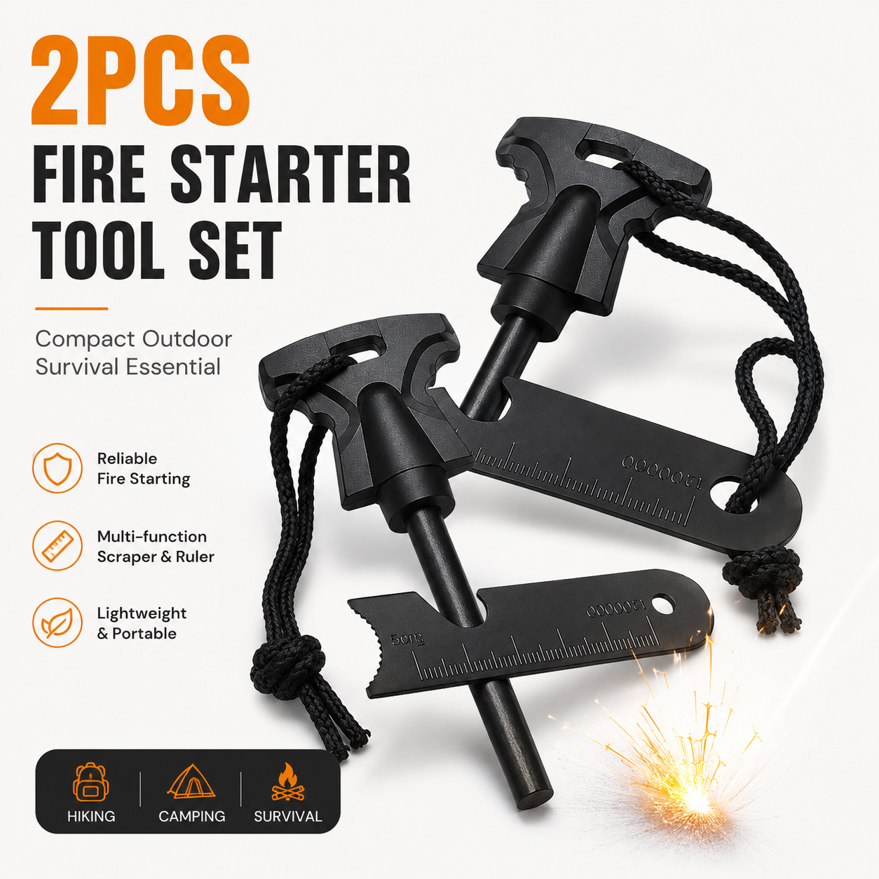 Camping Flint Fire Starter Magnesium Rod Manual Spark Tool with Scraper Ruler for Outdoor Hiking Emergency Kit