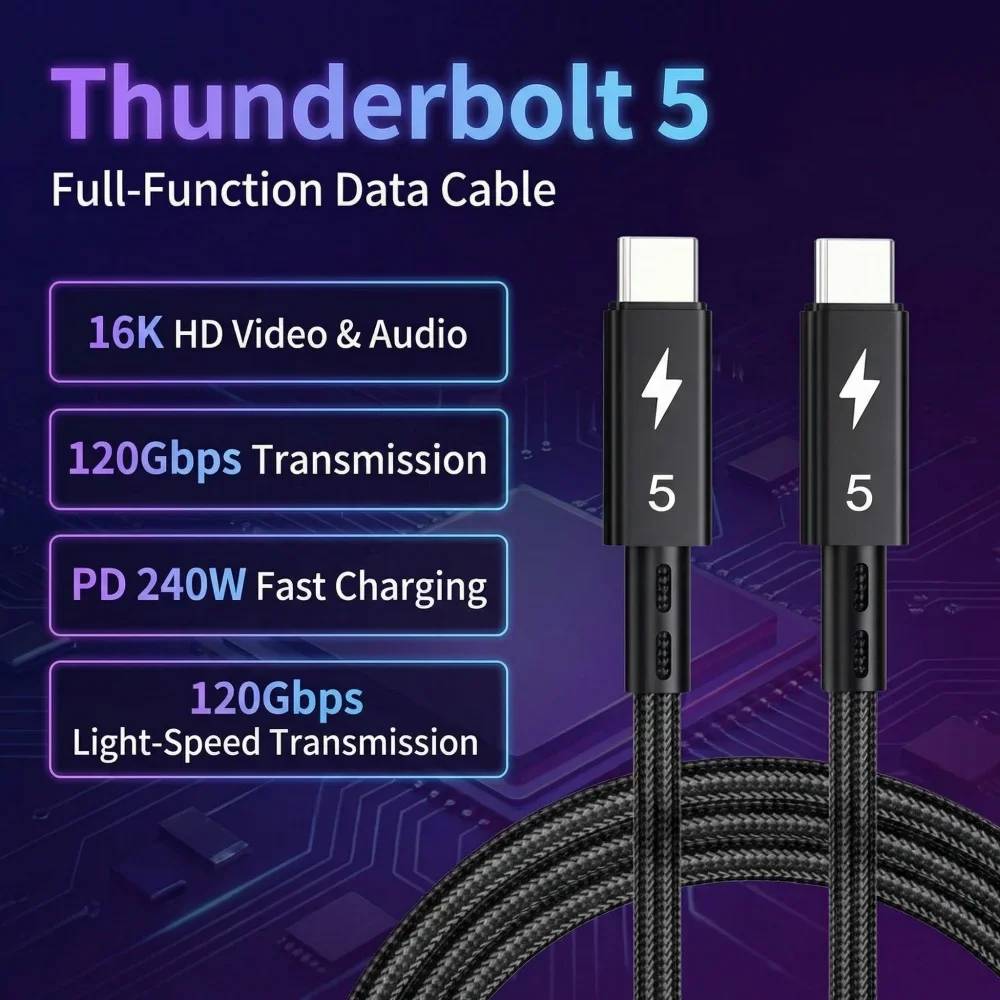 1/1.5M Thunderbolt 5 120Gbps 240w Coaxial Cable Fast Charging Suitable For Audio Transmission Usb-C Data Cable for iPad iPhone