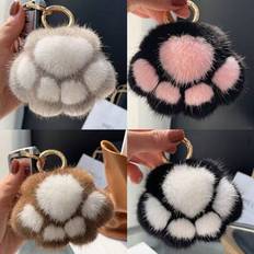 1 st Söt kattklo faux mink päls berlock, väska/bil nyckelring tillbehör - Multifärgad (Multi-size)